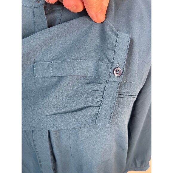 NYDJ Womens Blue Long-Sleeve Button-Front Blouse With Pleated Back & Pocket Deta - Picture 7 of 9